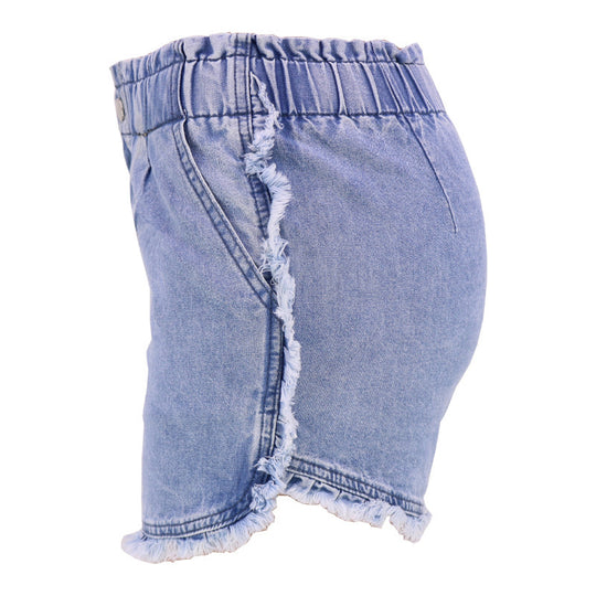 Frayed Denim Shorts Women Summer Light Color Washed Shorts High Waist Loose Jeans