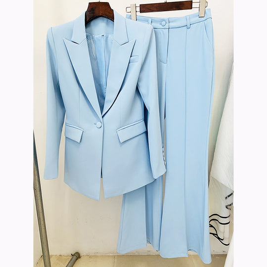Women Star Business Wear One Button Cloth Cover Mid Length Suit Bell Bottom Pants Suit Two Piece Suit