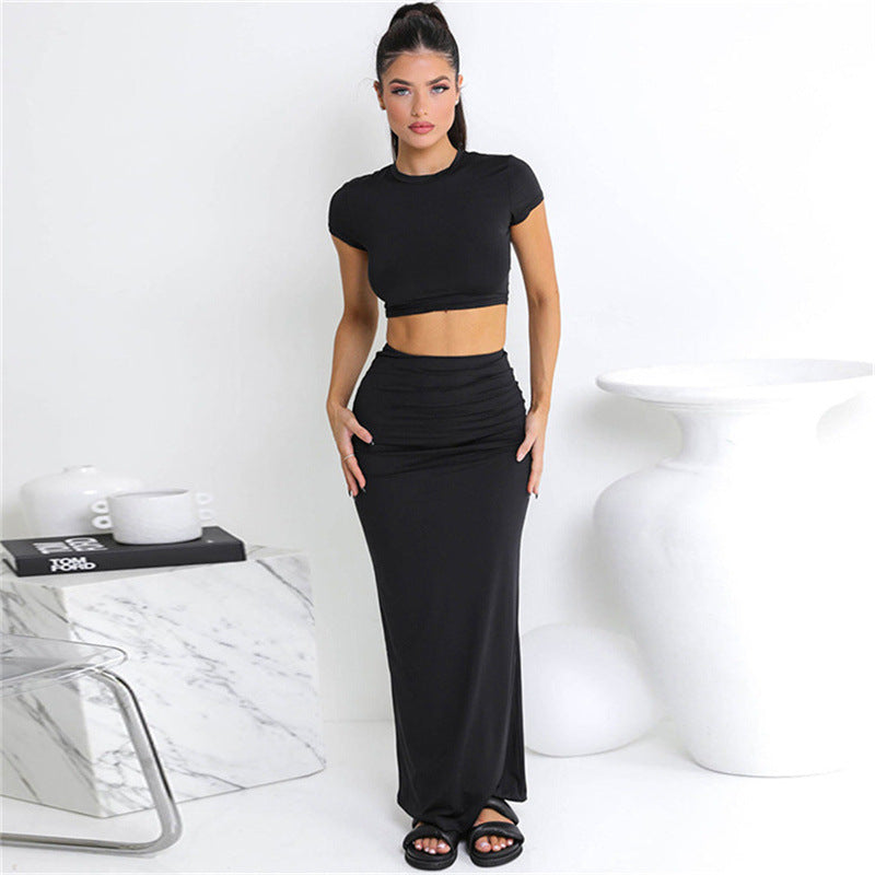 Spring Summer Women Clothing Cropped T shirt High Waist Sheath Skirt Casual Suit