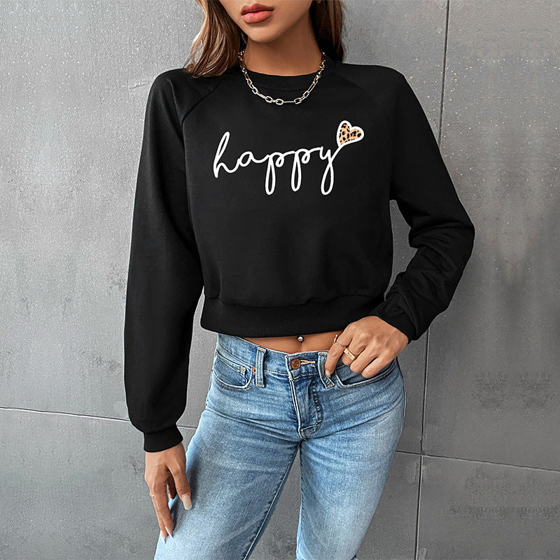 Autumn Women Clothing Short Letter Graphic Print Sweatshirt Women