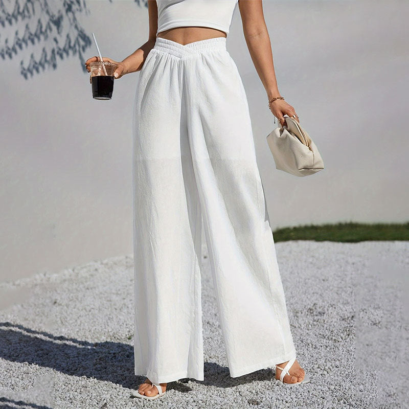 Elegant Office Pleating Cross Design Double Layer See Through Loose Break Wide Leg Casual Pants Women Pants Children