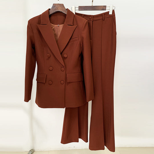 Goods Stars Double Breasted Slim Blazer Flared Pants Suit Two Piece Suit