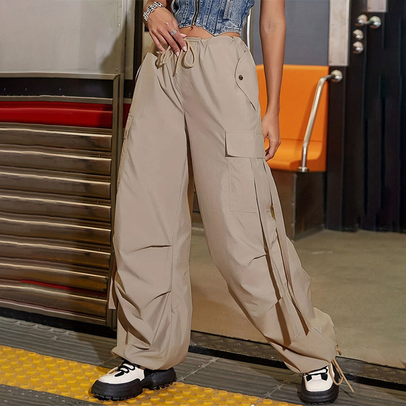 Low Waist Drawstring Ribbon Big Bag Ankle Tied Loose Overalls Office Solid Color Casual Pants Women Pants