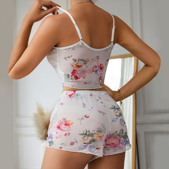 Mesh Pajamas Women Printed Slip Nightdress Cute Sexy Home Wear