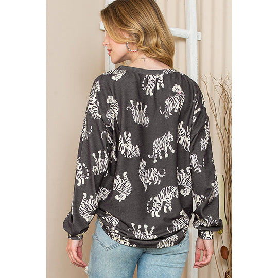 Autumn Loose Pullover Women Personalized Animal Floral Print Long Sleeve Pullover Women