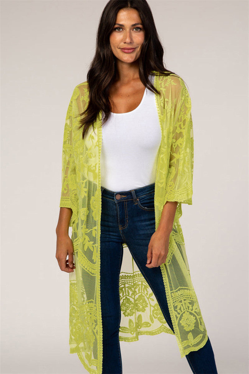 Lace Mesh Embroidered Beach Cover up Sexy Cardigan Sunscreen Beach