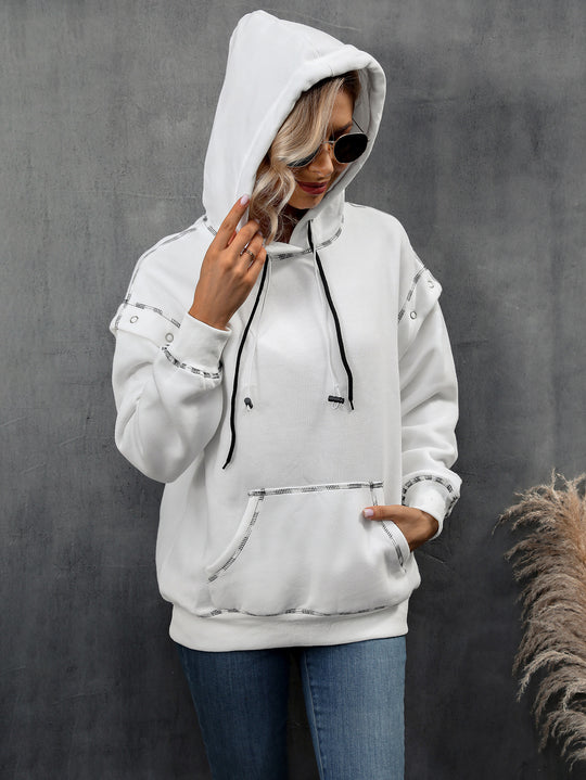 Autumn Winter Women Clothing Hooded Sweater Raglan Sleeve Pullover Drawstring Long Sleeve Sweatshirt Tops Women