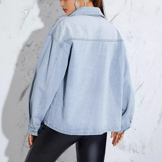 Women Clothing Fashionable Loose All Match Denim Coat