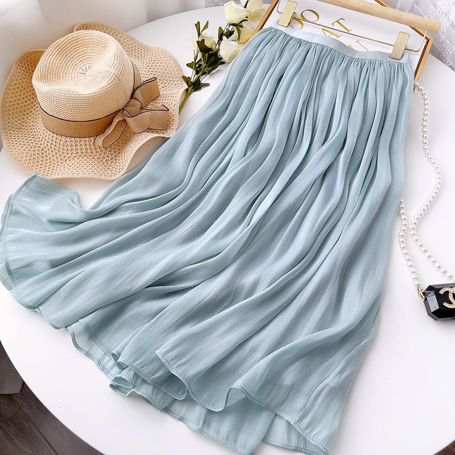 Mercerized Skirt Women Slim Fit Slimming Mid Length A line Skirt Embellished Elegant Summer Organza Skirt