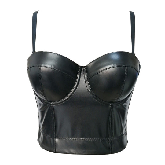 Sexy Leather Tube Top Artificial Sheepskin Sling Vest Inner Match Bra Free Sexy Beauty Model Boning Corset Top