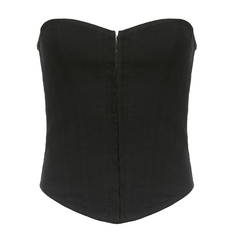 Street Cool Waist Tight Corset Lace-up Vest sexy off-Shoulder Sexy Denim Split Wrapped Chest