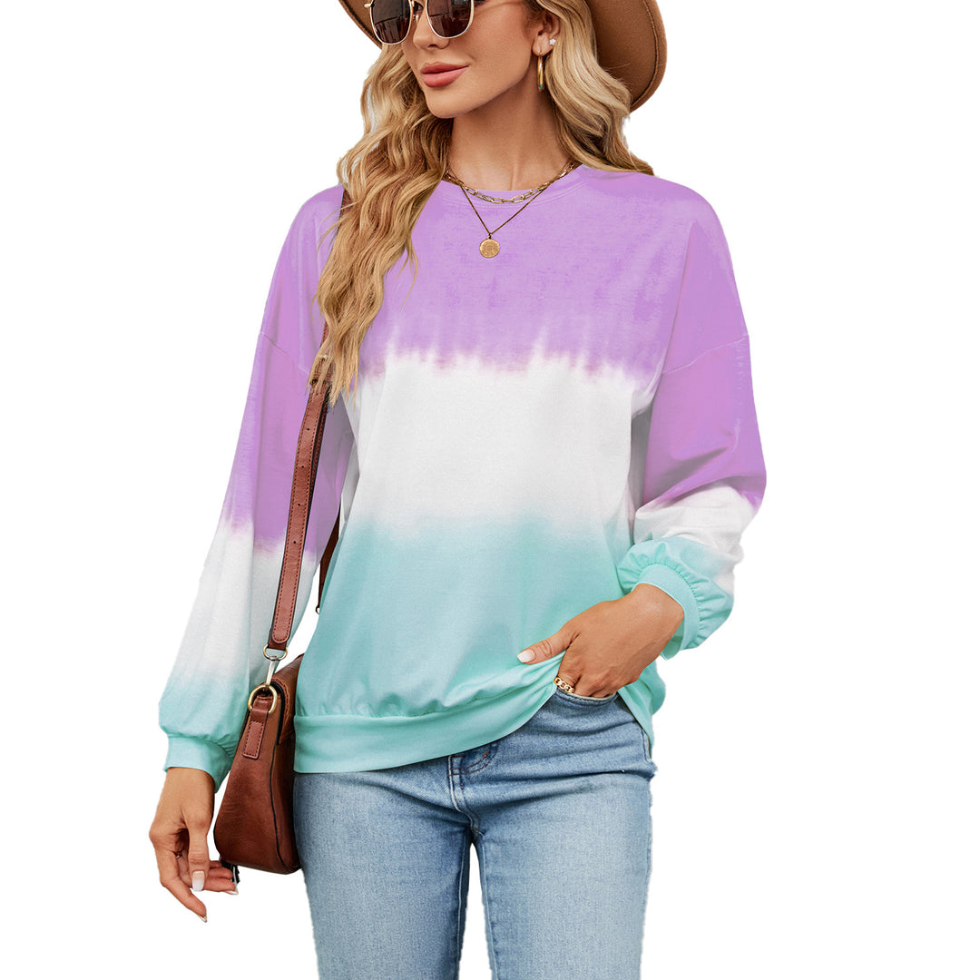 Autumn Winter Tie-Dye Contrast Color round Neck Long Sleeve Loose Sweatshirt