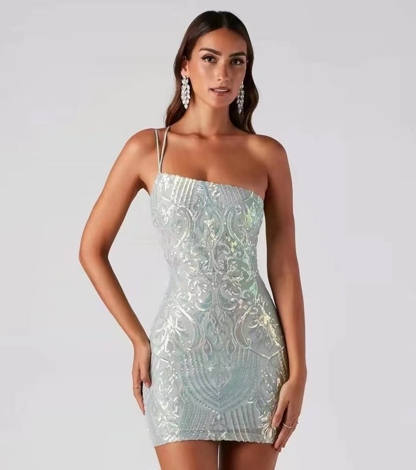 Summer Suspender Sequin Sexy Sheath Slim Fit Dress