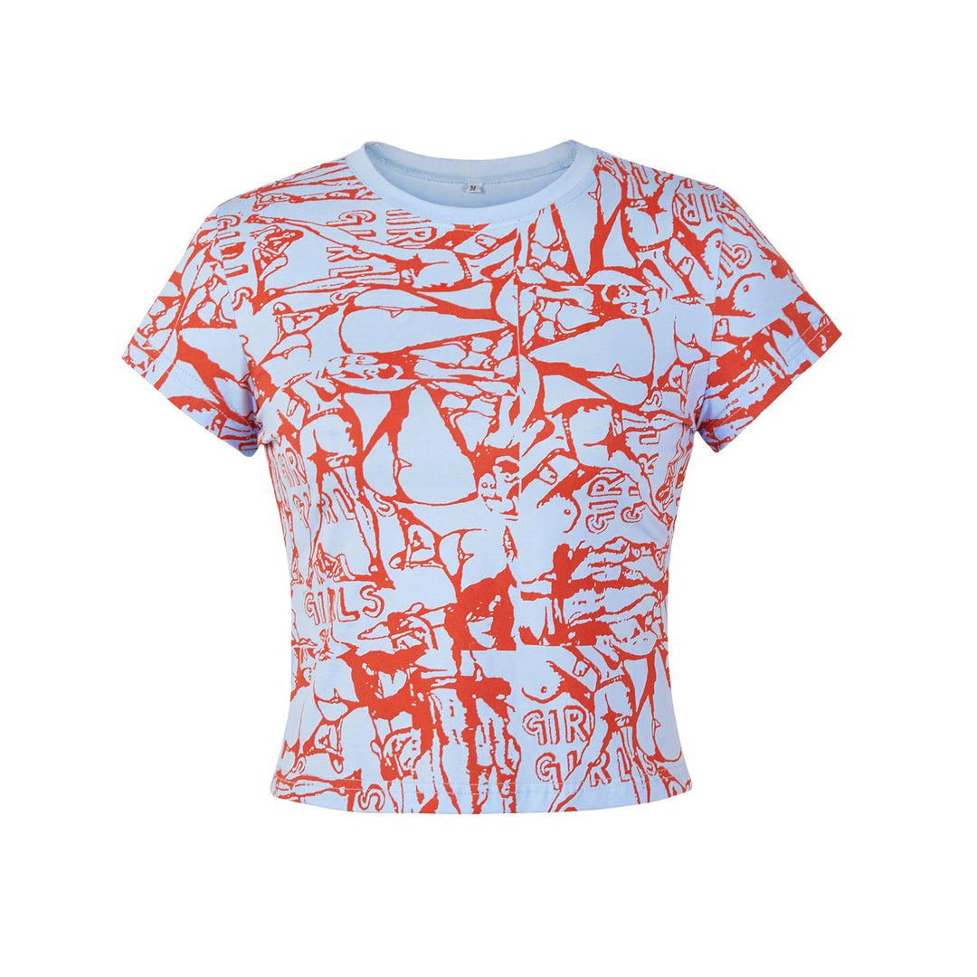 Women  T shirt Casual Millennium Abstract Pattern Print Cropped Cropped T shirt