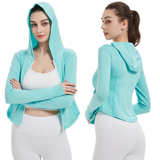 Sports Jacket Women High Elastic Hooded Quick Drying Top Violently Sweat Running Training Yoga Clothes Coat