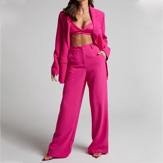 Spring Elegant Collared Long Sleeve High Waist Trousers Two Piece Set