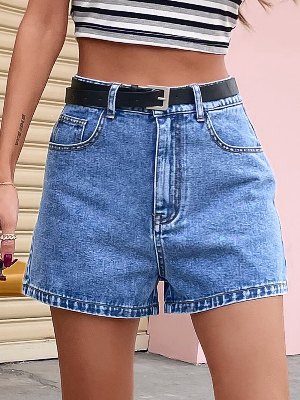 Denim Shorts Summer High Waist Slimming Straight Baggy Pants No Belt