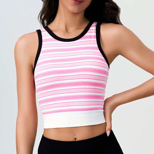 Contrast Color Sports Underwear Women Summer Striped Yoga Bra Running Fitness Clothes One Piece Vest