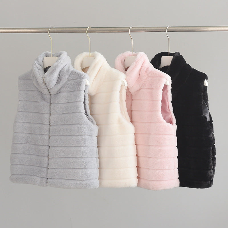 Autumn Winter Vest Faux Fur Vest Lady Stand Collar Artificial Fur Coat Lady Vest Cardigan