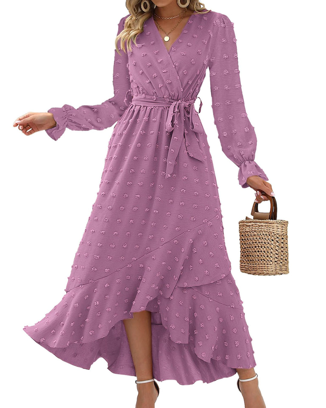 Women Autumn Swiss Polka Dot Long Sleeve Streamlined Wedding Party Dress