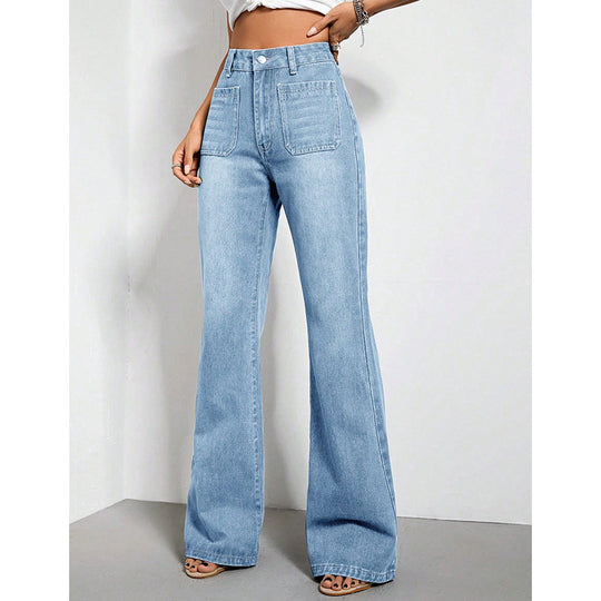 Women Clothing Straight Loose High Waist Denim Trousers