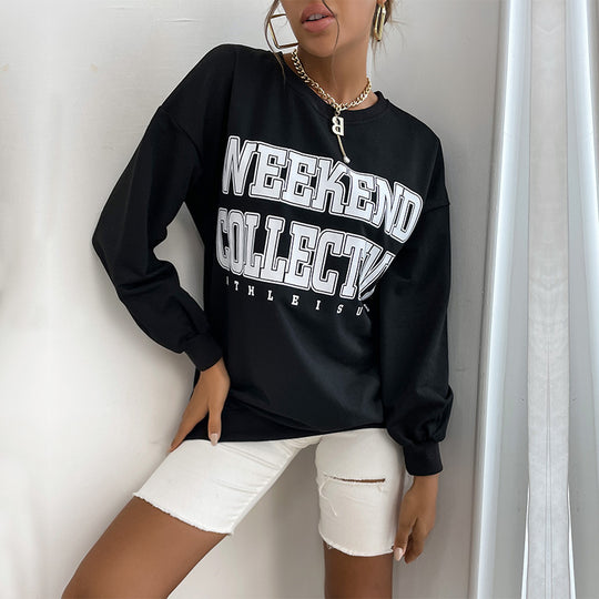 Autumn Women Clothing Long Sleeve Letter Graphic Crew Neck Sweater