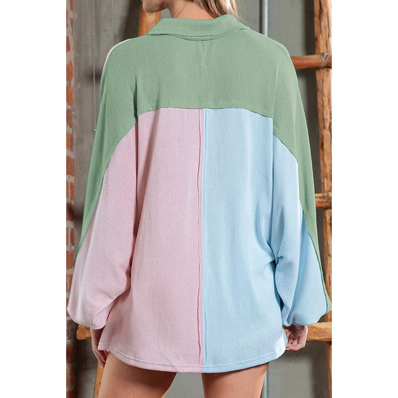 Autumn Color Matching Pocket Oversize Long Sleeved Top Women Loose Thread Sweater