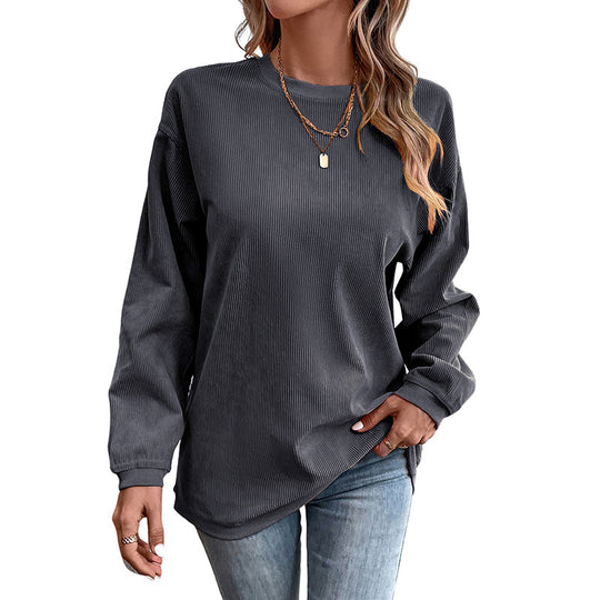 Letter Graphic Print Simple Hoodless Sweater Women Solid Color Long Sleeve Bottoming Shirt