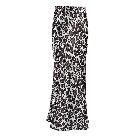 Leopard Print Satin A Swing Skirt Autumn Arrival All Match Long Skirt for Women