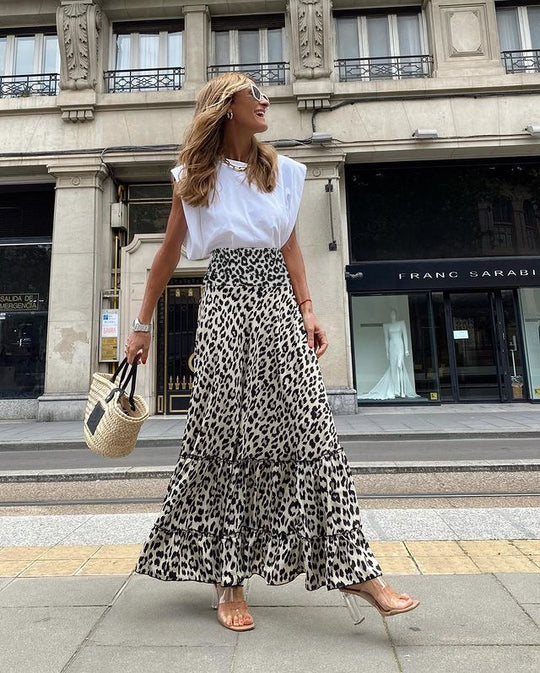 Spring Summer Skirt Internet Celebrity Leopard Print Big Hem Skirt Women