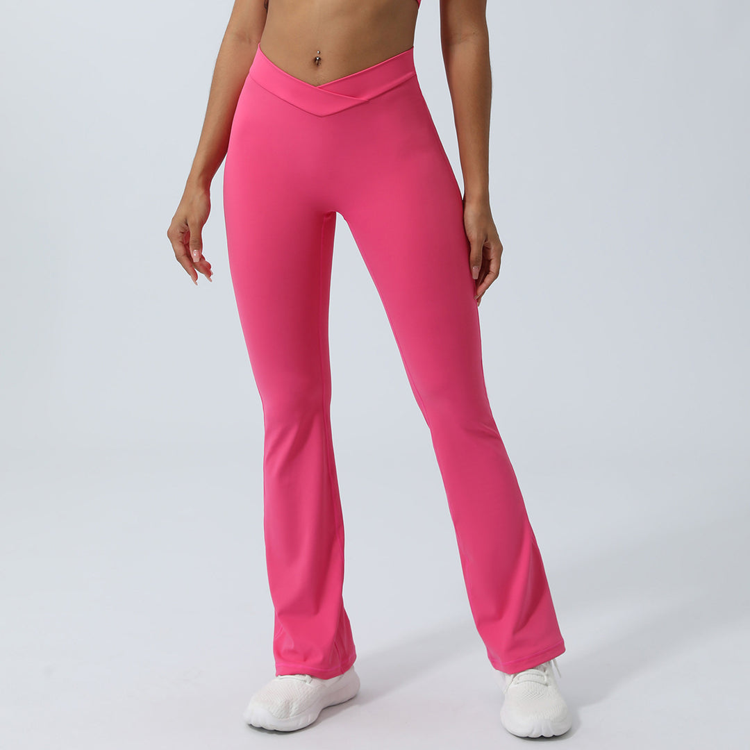 Cross V Shaped Fitness Bell Bottom Pants Shrink Wrinkle Peach Hip Raise Yoga Pants No T Line Quick Drying Sports Trousers