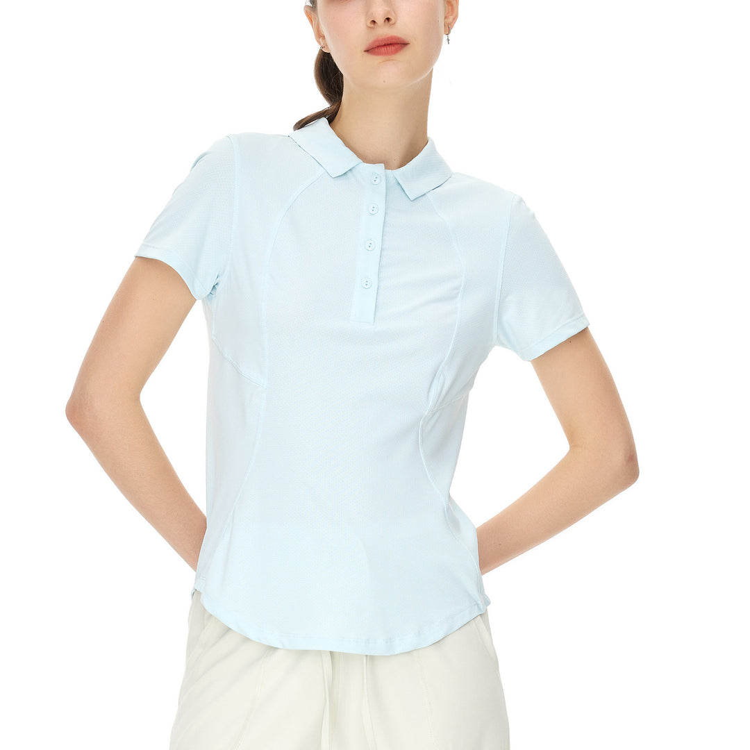 Spring Summer Polo Collar Casual Top Button Arc Sun Protective Clothing Yoga Sports Short Sleeve T shirt