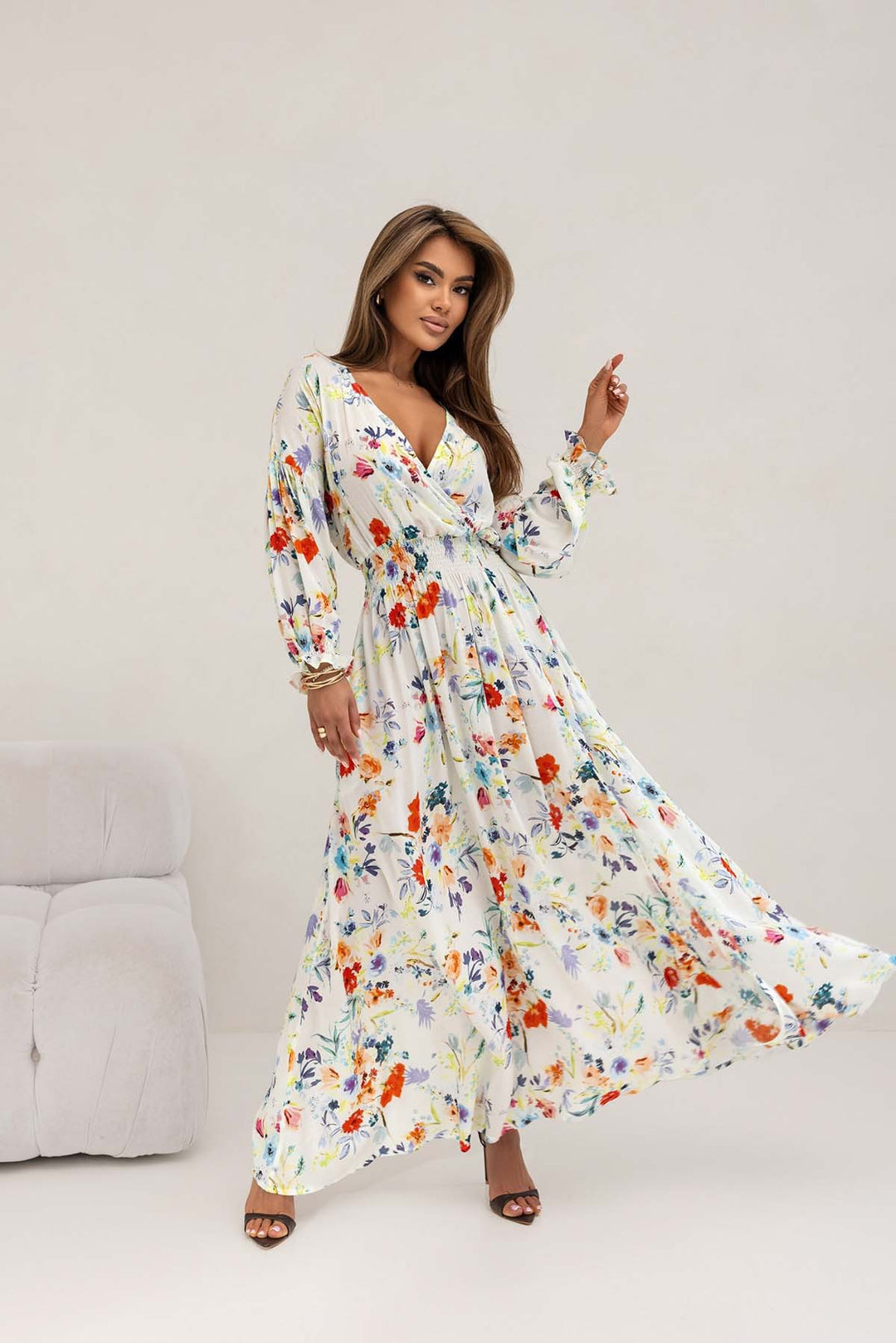 Women Clothing Women Clothing Printed V Neck Sexy Slit Long Sleeve Dress