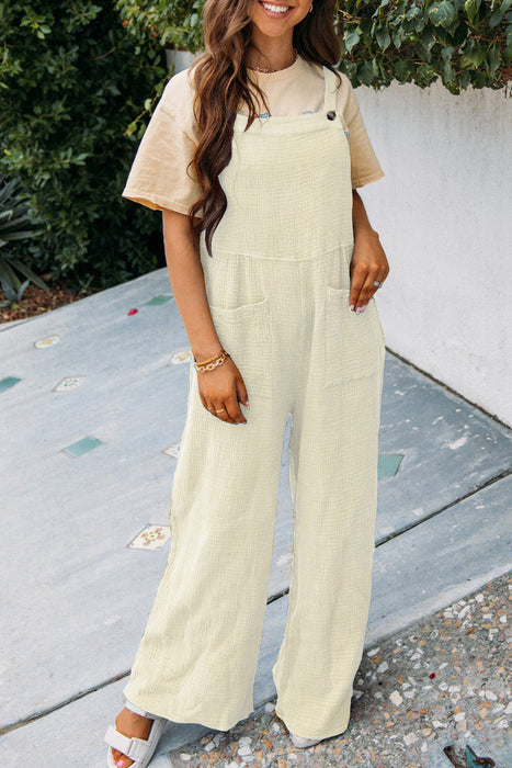Summer Women Casual Solid Color Pocket Square Collar Loose Overalls