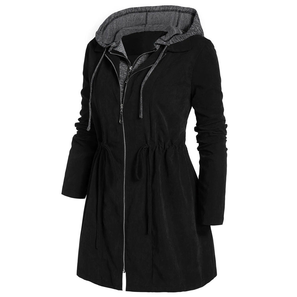 Mid-Length Cotton-Padded Coat Women Winter Coat Zipper Faux Two-Piece Hooded plus Size Cotton Clothes Women