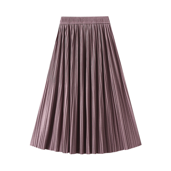Draping Effect Pleated Skirt Women Skirt Spring High Grade Mid Length A  line Skirt