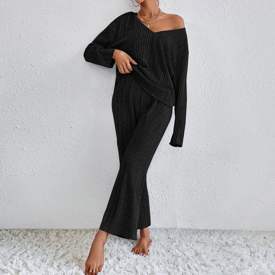 Autumn Winter Ladies Homewear Pajamas Suit Fluff Rib Long Sleeved Trousers Warm Loungewear Women