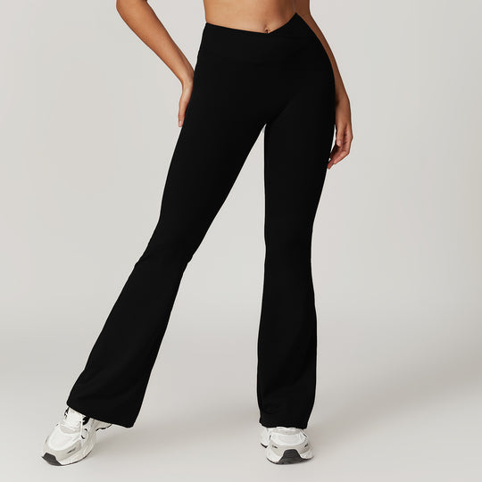 Sustainable Recycled Quick Dry Hip Raise Yoga Bell Bottom Pants Nude Feel Cross High Waist Tight Casual Sports Wide Leg Pants