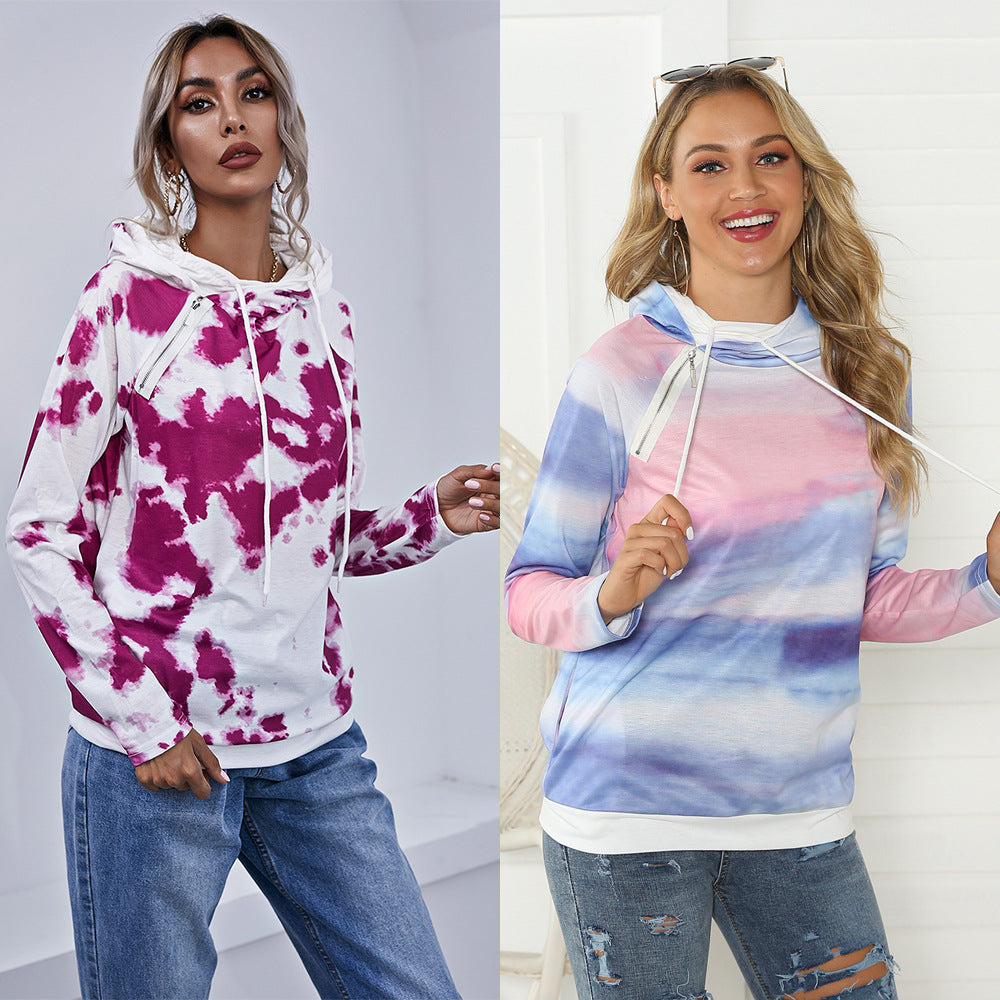 Autumn Women Clothing Contrast Color Tie Dyed Women Pullover round Neck Loose Fitting Women Sweater