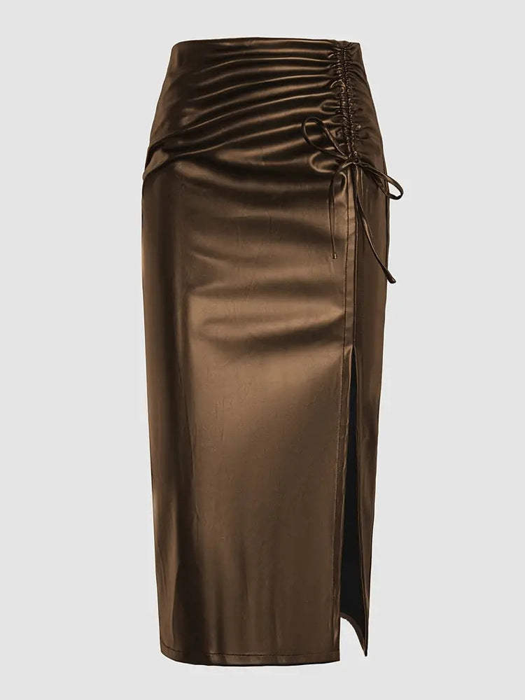 Leather Skirt Office Lady Sheath Skirt Repair Sexy Slit Leather Skirt Skirt