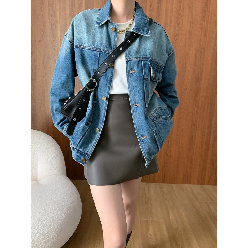 Retro Distressed Loose Profile Denim Coat Early Autumn