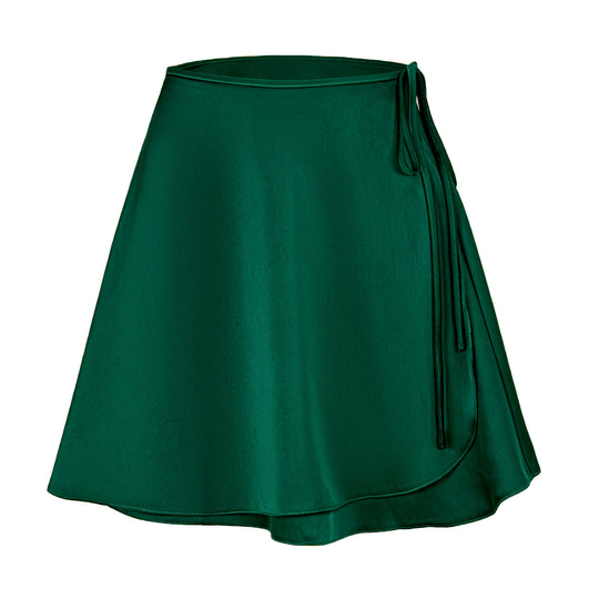 Women Clothing Satin Skirt High Waist Lace up One Piece A line Skirt Solid Color Acetate Wrap Skirt