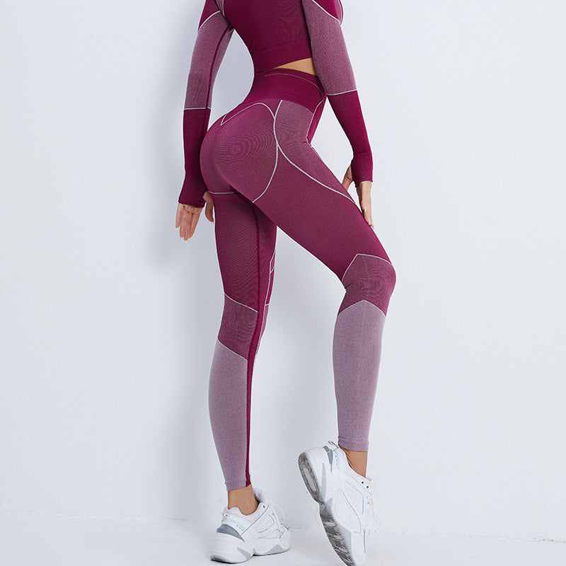 Fitness Suit Cropped Long Sleeve Sports T shirt Peach Hip Raise High Waist Tight Yoga Trousers