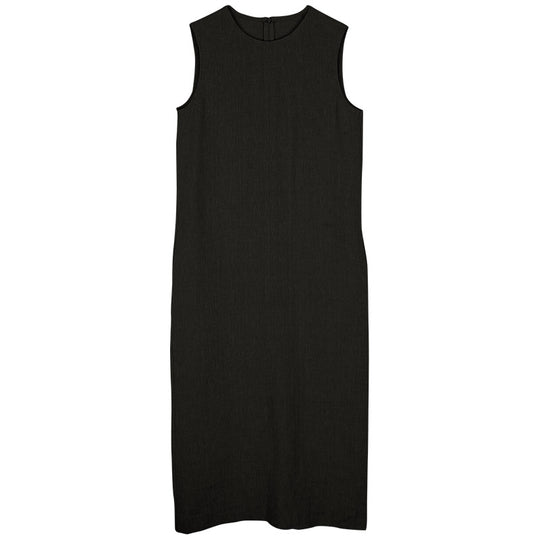 Pure Linen High Quality Sleeveless Vest Dress French Simplicity Back Slit Office Mid Length Dress Women Clothing No Belt