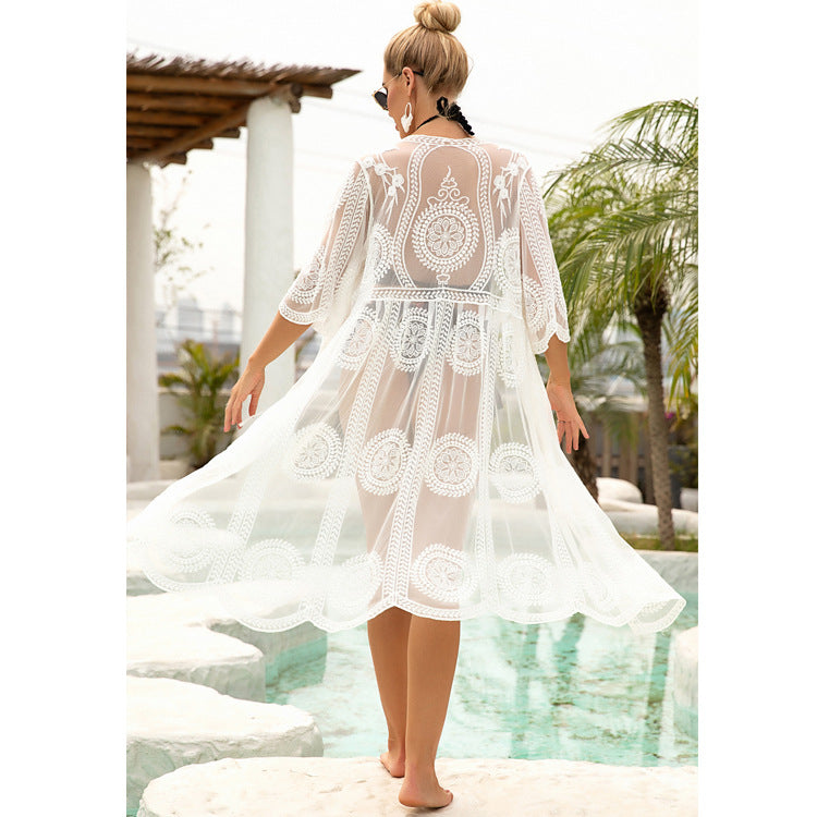 Seaside Vacation Beach Sexy Hollow Out Cutout Beach Cover Up Long Cardigan Factory