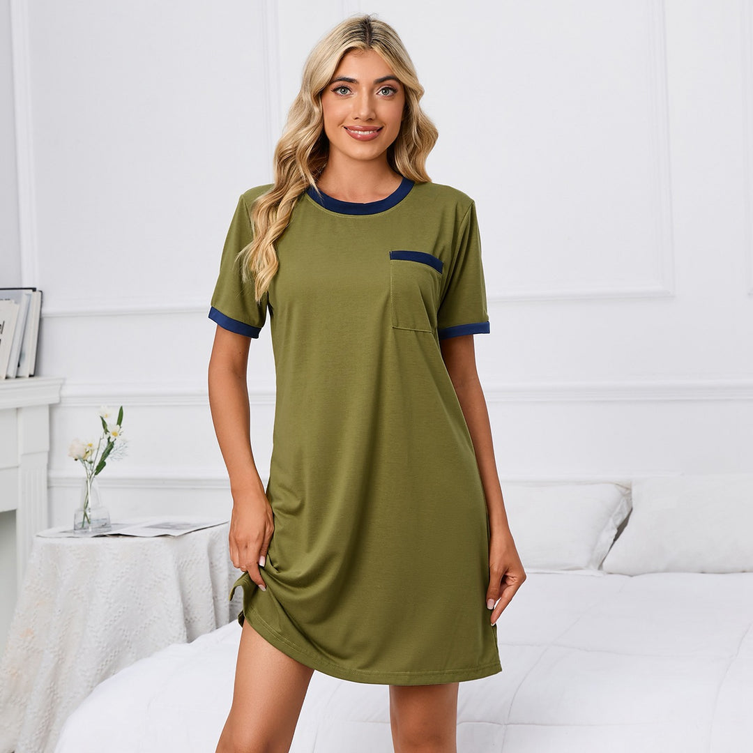 Short Sleeve Solid Color Loose T Shirt Round Neck Pajamas Dress