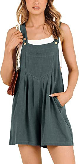 Women Cotton Linen Loose Casual One Piece Wide Leg Romper