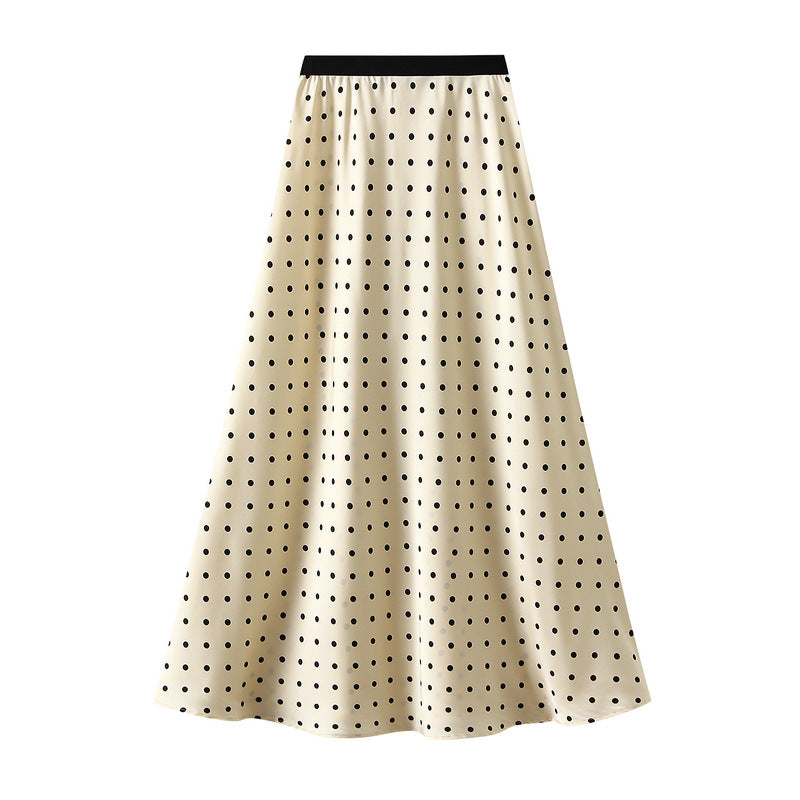 Summer Acetate Polka Dot Skirt Women French Vintage Satin A line Skirt Fishtail