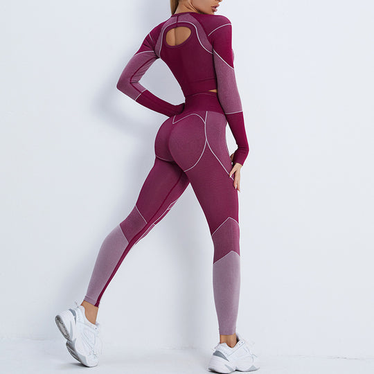 Fitness Suit Cropped Long Sleeve Sports T shirt Peach Hip Raise High Waist Tight Yoga Trousers