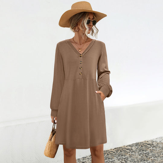 Spring Summer Women Clothing Casual Solid Color Dress